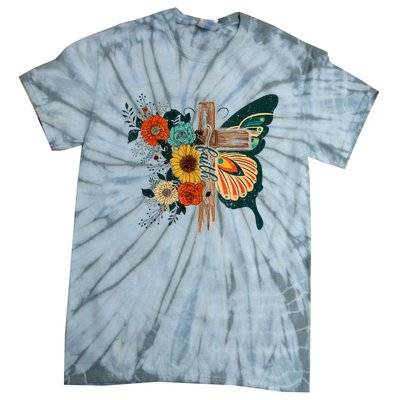 Faith Retro Cross Butterfly Religious Gifts Christian Women Tie-Dye T-Shirt