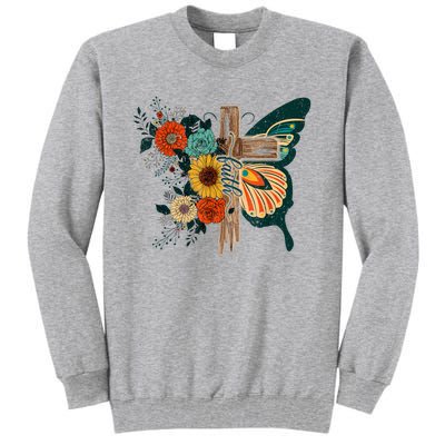 Faith Retro Cross Butterfly Religious Gifts Christian Women Tall Sweatshirt