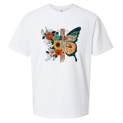 Faith Retro Cross Butterfly Religious Gifts Christian Women Sueded Cloud Jersey T-Shirt