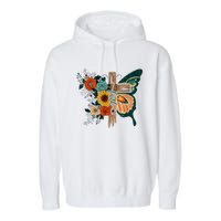 Faith Retro Cross Butterfly Religious Gifts Christian Women Garment-Dyed Fleece Hoodie