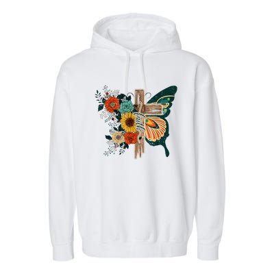 Faith Retro Cross Butterfly Religious Gifts Christian Women Garment-Dyed Fleece Hoodie