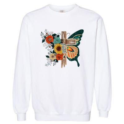 Faith Retro Cross Butterfly Religious Gifts Christian Women Garment-Dyed Sweatshirt