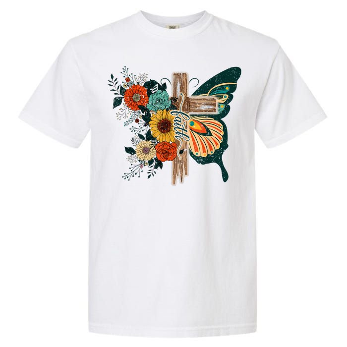 Faith Retro Cross Butterfly Religious Gifts Christian Women Garment-Dyed Heavyweight T-Shirt