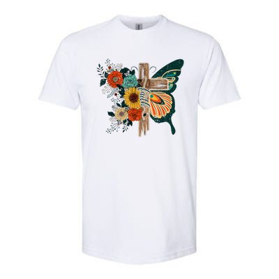 Faith Retro Cross Butterfly Religious Gifts Christian Women Softstyle CVC T-Shirt