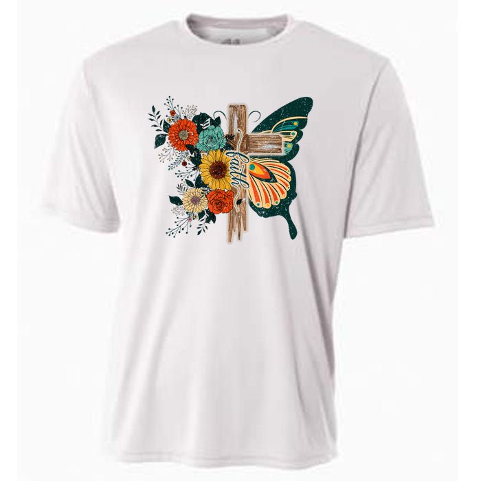 Faith Retro Cross Butterfly Religious Gifts Christian Women Cooling Performance Crew T-Shirt