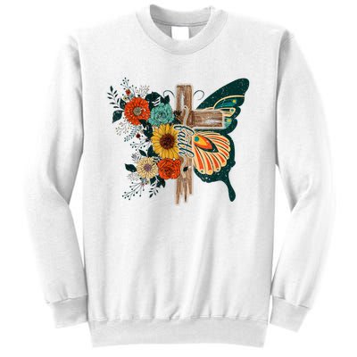 Faith Retro Cross Butterfly Religious Gifts Christian Women Sweatshirt