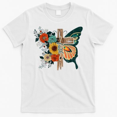 Faith Retro Cross Butterfly Religious Gifts Christian Women T-Shirt