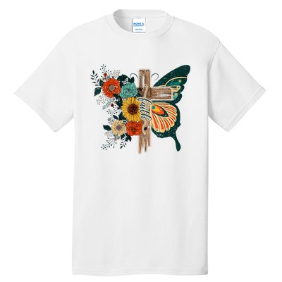 Faith Retro Cross Butterfly Religious Gifts Christian Women Tall T-Shirt