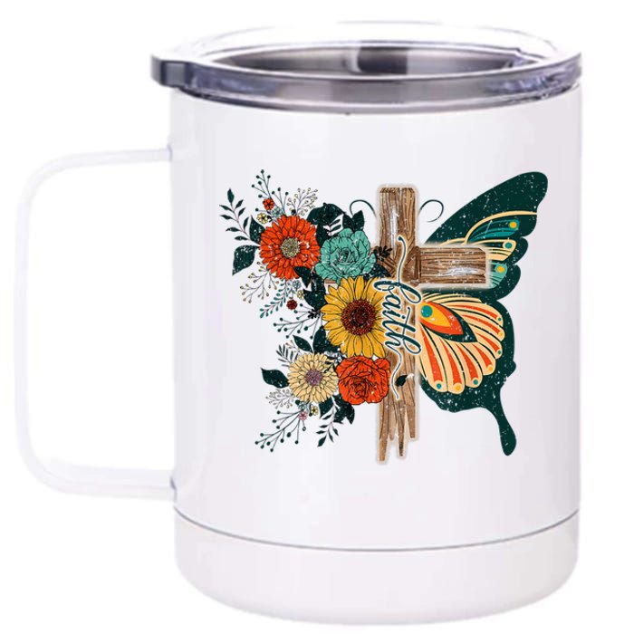 Faith Retro Cross Butterfly Religious Gifts Christian Women 12 oz Stainless Steel Tumbler Cup