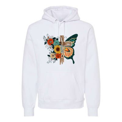 Faith Retro Cross Butterfly Religious Gifts Christian Women Premium Hoodie