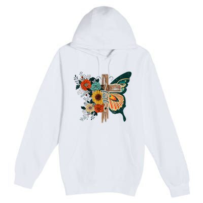 Faith Retro Cross Butterfly Religious Gifts Christian Women Premium Pullover Hoodie