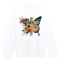 Faith Retro Cross Butterfly Religious Gifts Christian Women Premium Crewneck Sweatshirt