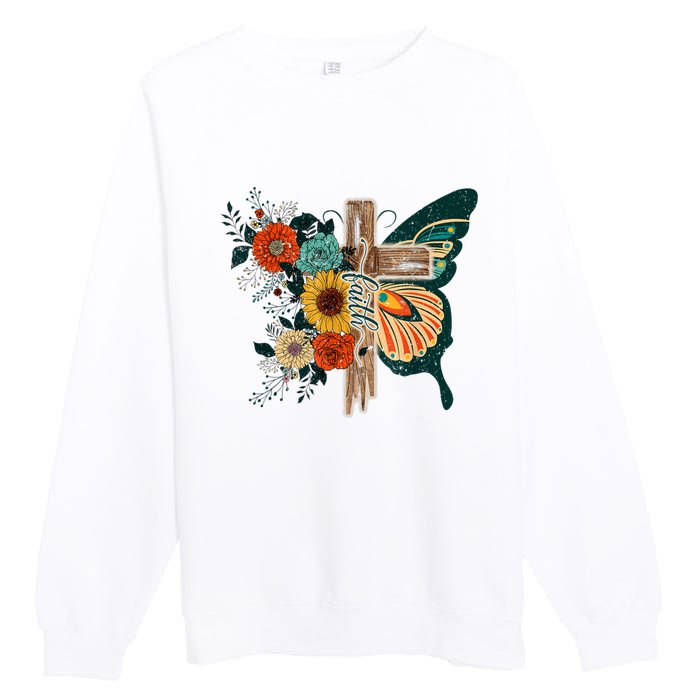 Faith Retro Cross Butterfly Religious Gifts Christian Women Premium Crewneck Sweatshirt