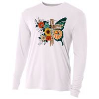 Faith Retro Cross Butterfly Religious Gifts Christian Women Cooling Performance Long Sleeve Crew