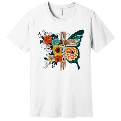 Faith Retro Cross Butterfly Religious Gifts Christian Women Premium T-Shirt