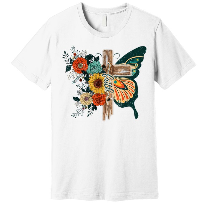 Faith Retro Cross Butterfly Religious Gifts Christian Women Premium T-Shirt