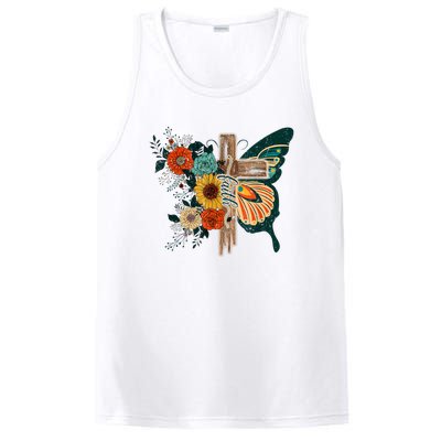 Faith Retro Cross Butterfly Religious Gifts Christian Women PosiCharge Competitor Tank