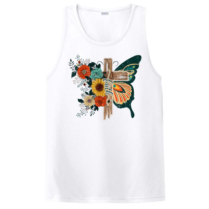 Faith Retro Cross Butterfly Religious Gifts Christian Women PosiCharge Competitor Tank