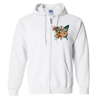 Faith Retro Cross Butterfly Religious Gifts Christian Women Full Zip Hoodie