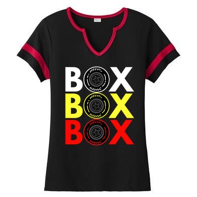 Formula Racing Car Box Box Box Radio Call To PitBox Car Race Ladies Halftime Notch Neck Tee