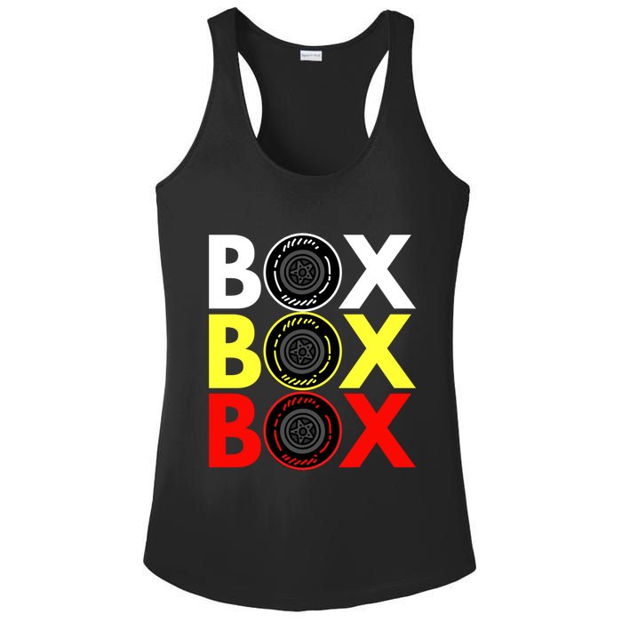 Formula Racing Car Box Box Box Radio Call To PitBox Car Race Ladies PosiCharge Competitor Racerback Tank
