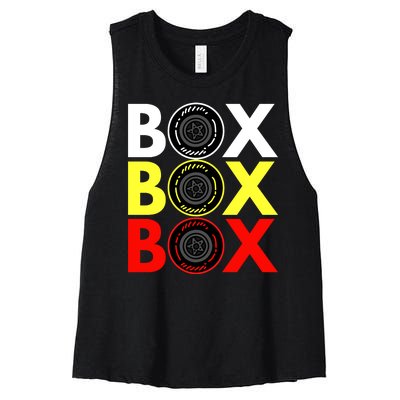 Formula Racing Car Box Box Box Radio Call To PitBox Car Race Women's Racerback Cropped Tank