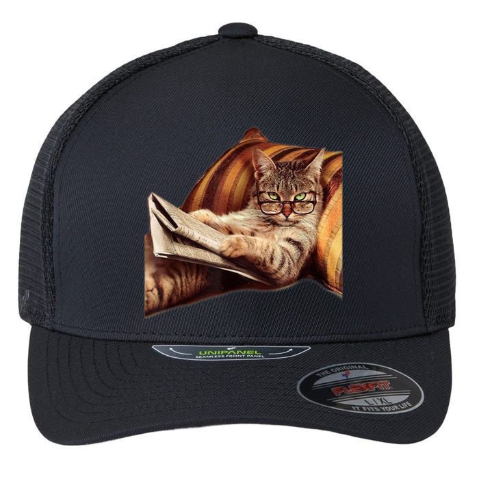 Funny Reading Cat Meme Internet Humor Book Flexfit Unipanel Trucker Cap