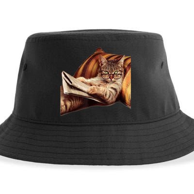 Funny Reading Cat Meme Internet Humor Book Sustainable Bucket Hat