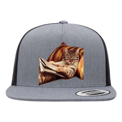 Funny Reading Cat Meme Internet Humor Book Flat Bill Trucker Hat