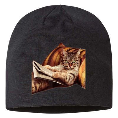 Funny Reading Cat Meme Internet Humor Book Sustainable Beanie