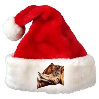 Funny Reading Cat Meme Internet Humor Book Premium Christmas Santa Hat