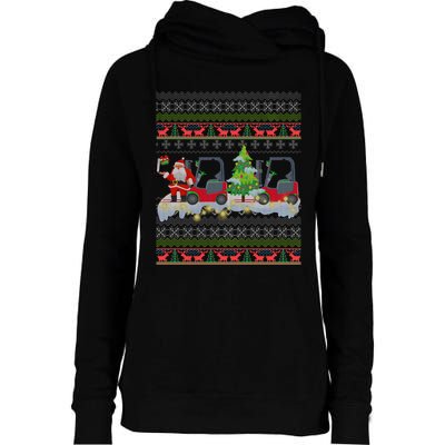 Formula Racing Car Christmas Tree Womens Funnel Neck Pullover Hood