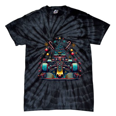 Formula Racing Car Christmas Tree Tie-Dye T-Shirt