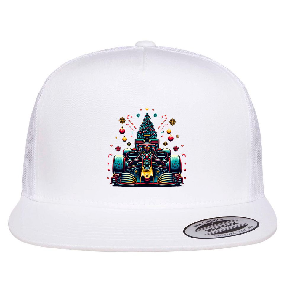 Formula Racing Car Christmas Tree Flat Bill Trucker Hat