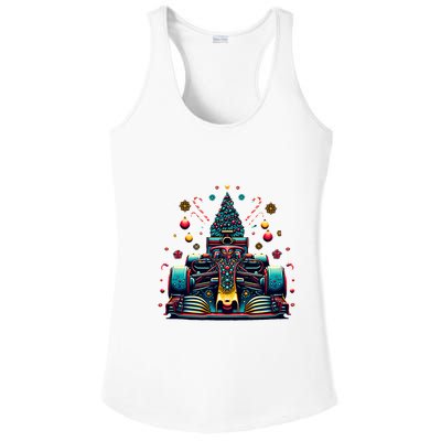 Formula Racing Car Christmas Tree Ladies PosiCharge Competitor Racerback Tank