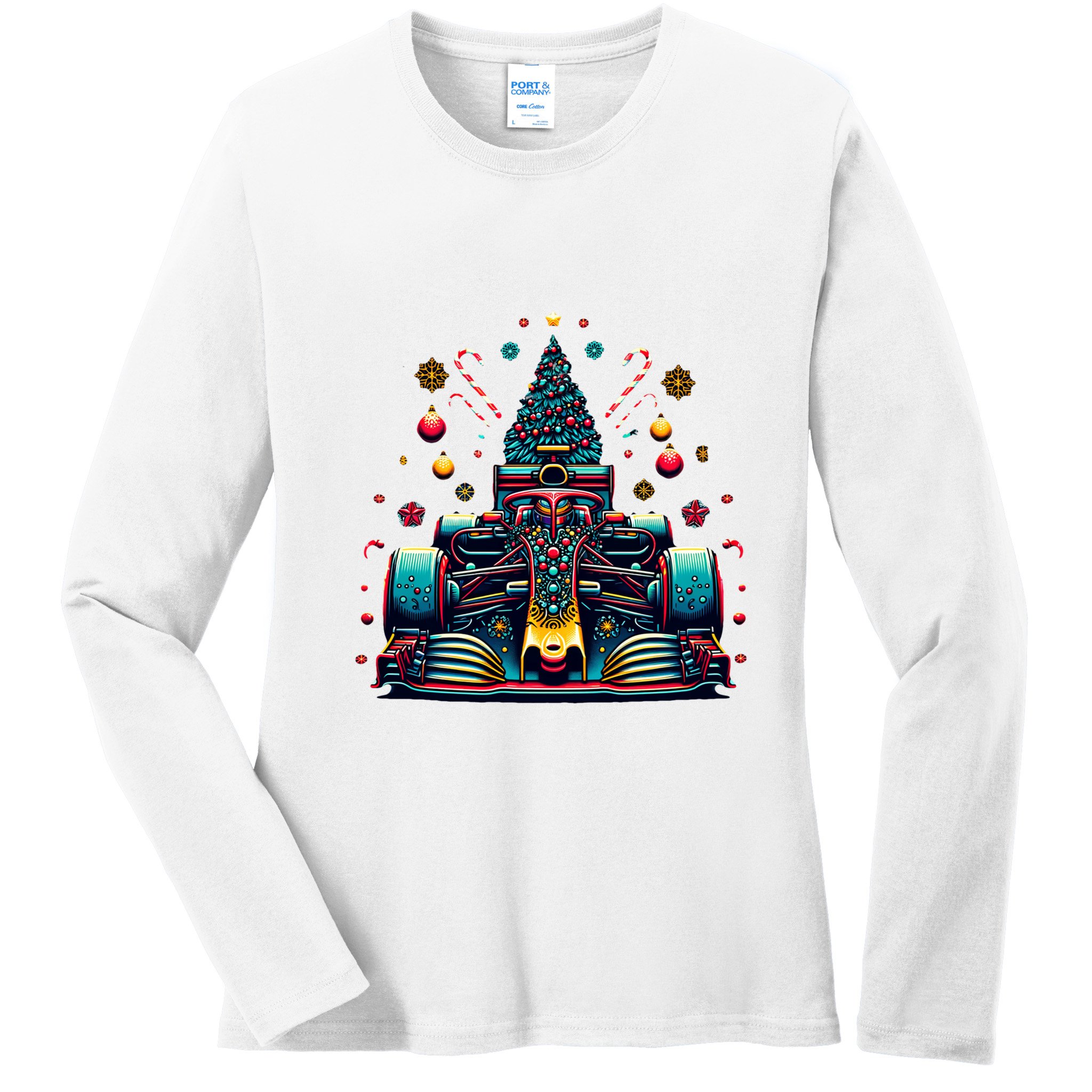 Formula Racing Car Christmas Tree Ladies Long Sleeve Shirt