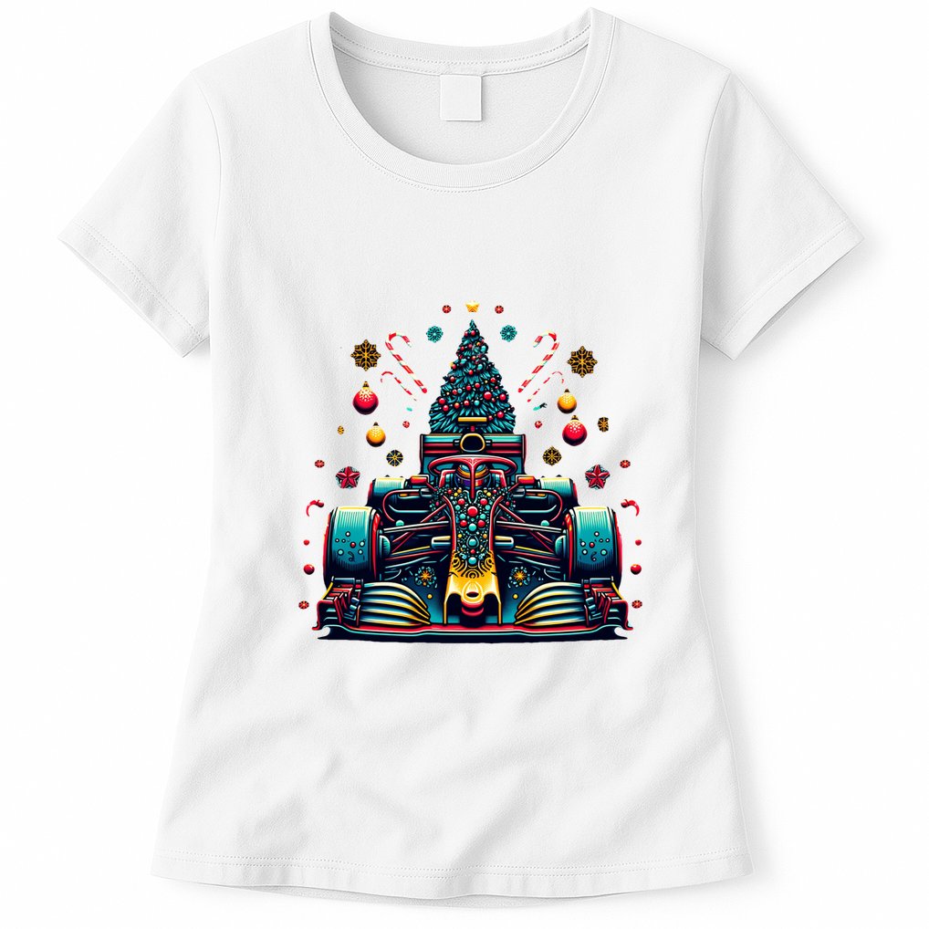 Formula Racing Car Christmas Tree Womens T-Shirt