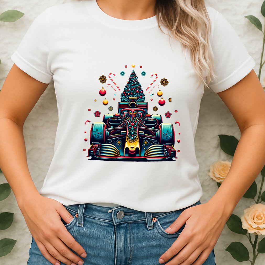 Formula Racing Car Christmas Tree Womens T-Shirt