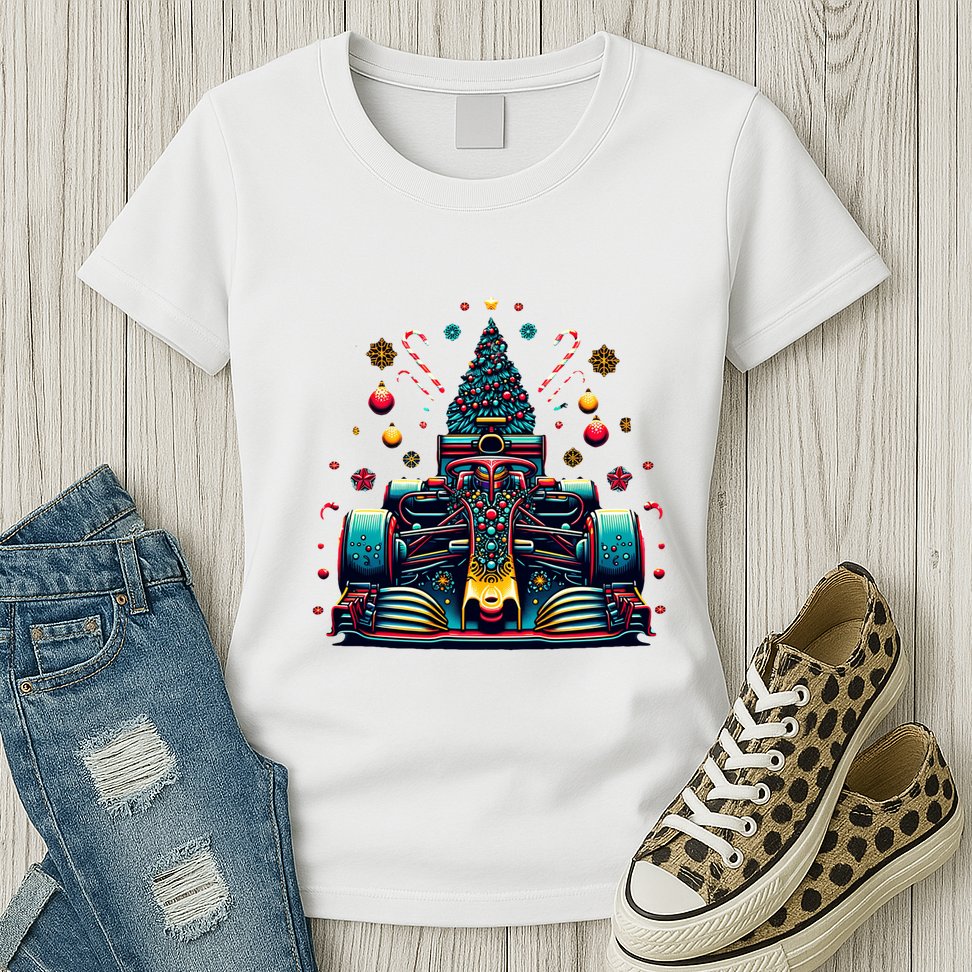 Formula Racing Car Christmas Tree Womens T-Shirt