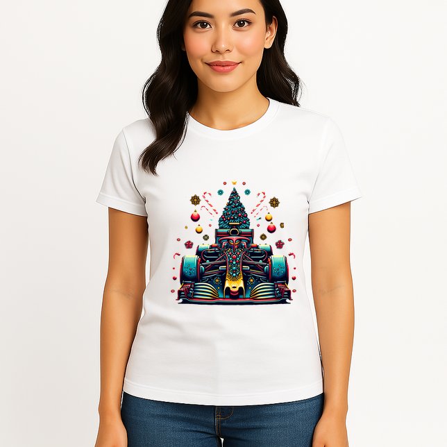 Formula Racing Car Christmas Tree Womens T-Shirt