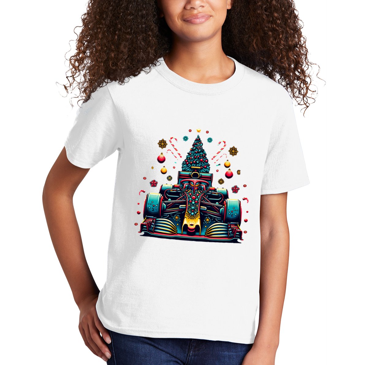 Formula Racing Car Christmas Tree Kids T-Shirt