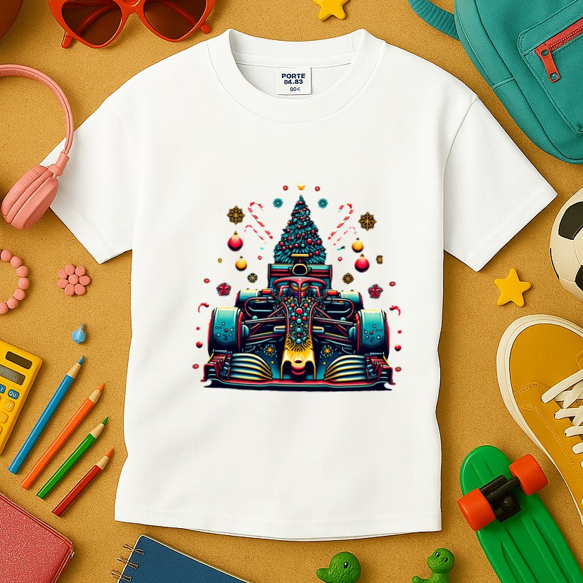 Formula Racing Car Christmas Tree Kids T-Shirt
