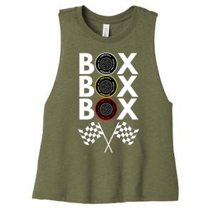 Formula Racing Car, Box Box Box Radio Call To PitBox Car Race Women's Racerback Cropped Tank