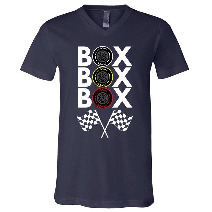 Formula Racing Car, Box Box Box Radio Call To PitBox Car Race V-Neck T-Shirt