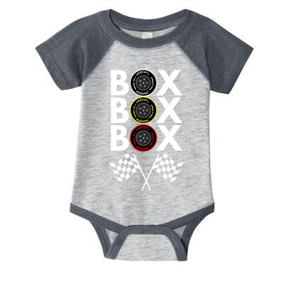 Formula Racing Car, Box Box Box Radio Call To PitBox Car Race Infant Baby Jersey Bodysuit