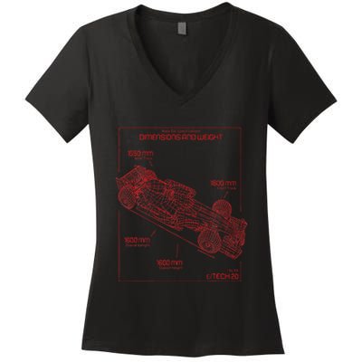 Formula Race Car Specifications Team Racing Fan Engineering Women's V-Neck T-Shirt