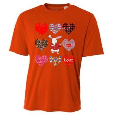 Funny Rabbit Cute Retro Floral Hearts Pattern Valentines Day Gift Cooling Performance Crew T-Shirt