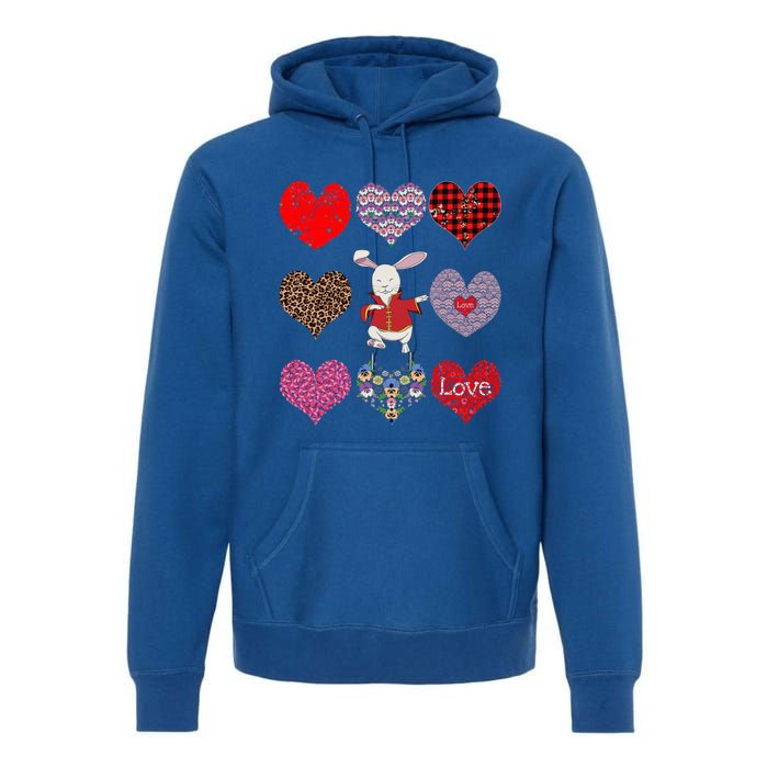 Funny Rabbit Cute Retro Floral Hearts Pattern Valentines Day Gift Premium Hoodie