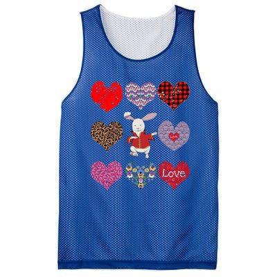 Funny Rabbit Cute Retro Floral Hearts Pattern Valentines Day Gift Mesh Reversible Basketball Jersey Tank