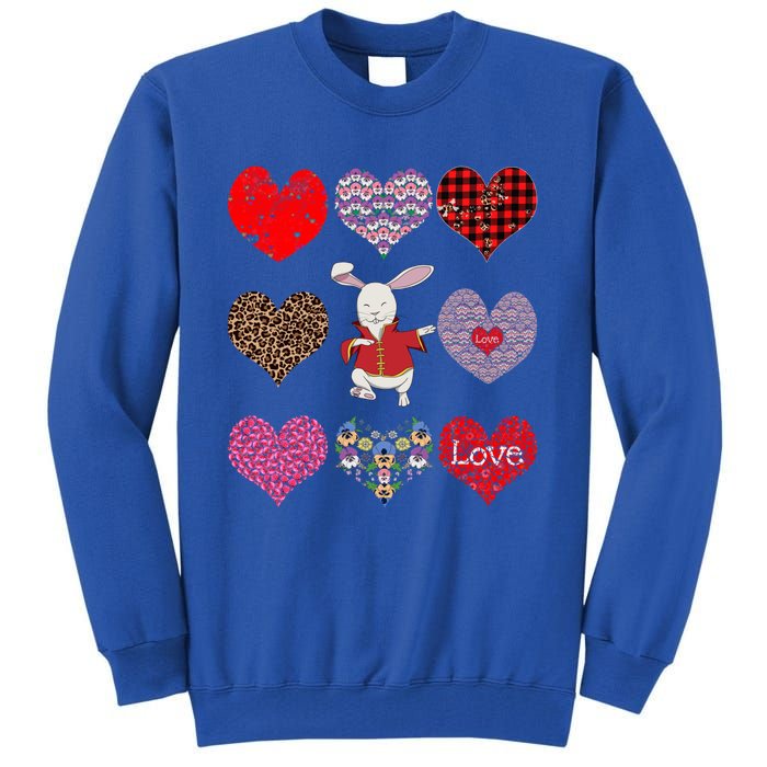 Funny Rabbit Cute Retro Floral Hearts Pattern Valentines Day Gift Tall Sweatshirt